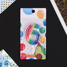 Свеча в торт цифра 6, разноцветная