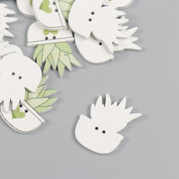 Цена за 2 шт. Пуговицы дерево для творчества 2 прокола «Суккулент в горшочке», набор 20 шт., 1.8×2.5 см