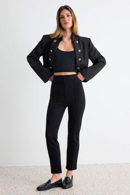 Siyah Toparlay_c_ Y_ksek Bel Nerv_rl_ Beli Lastikli Slim Fit Kal_n _rme Pantolon TWOAW24PL00114 - Trendyolmilla фото 3