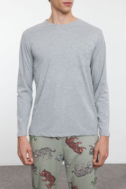 TRENDYOL MAN Gri Regular Fit Kaplan Desenli Couple/Cift Orme Pijama Tak?m? TMNAW25PT00051 - Trendyolmilla фото 4