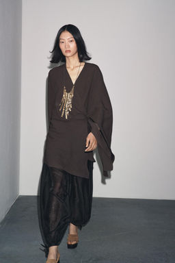 ZW COLLECTION ASYMMETRIC WRAP BLOUSE - Zara фото 6