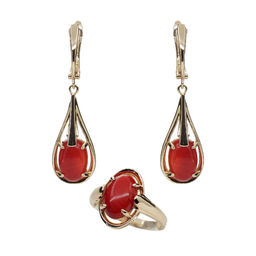 Комплект "Кира-19", коралл, покрытие под золото, размеры кольца: 17, 18, 19, 20