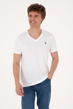 Erkek Slim Fit V Yaka Beyaz Basic Ti__rt Sepette S_rpriz _ndirim