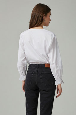 Beyaz Onu Ipli Baglamal? Kalp Nak?sl? Dokuma Bluz TWOSS25BZ00109 - Trendyolmilla фото 9