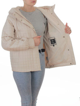 8039 LT. BEIGE Куртка стеганная демисезонная женская (100 гр. холлофайбер) - Фабричный китай фото 7