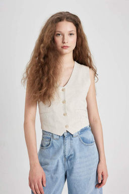 Блейзер стандартного кроя из смесового льна - Defacto фото 3