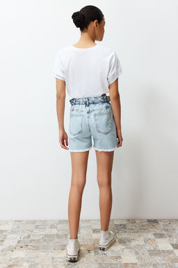 Ac?k Mavi Beli Lastikli Denim Sort TWOSS24SR00057 - Trendyolmilla фото 6