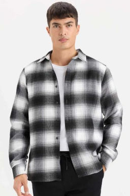 Regular Fit Polo Yaka Kareli Flanel Uzun Kollu Gomlek