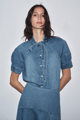 ZW COLLECTION DENIM SHIRT WITH TIE - Zara фото 2