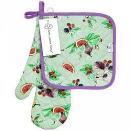 "Инжир К" Кухонный комплект: прихватка-варежка 15х30см + прихватка 20х20см, хлопок "Премиум" 191г/м2 - хлопок 100%, наполнитель - ватин 280гр/м2, "Домашняя мода" (Россия)