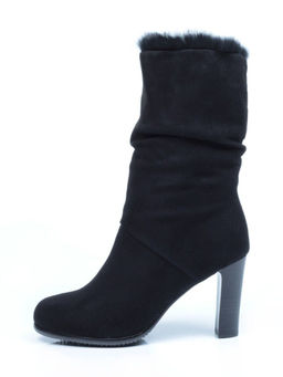 F16-181M BLACK Полусапоги зимние женские (натуральная замша, натуральный мех (полностью))