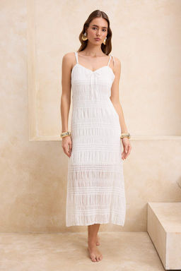 Beyaz Dokuma Baglama Detayl? Plaj Elbisesi TBESS26EL00012