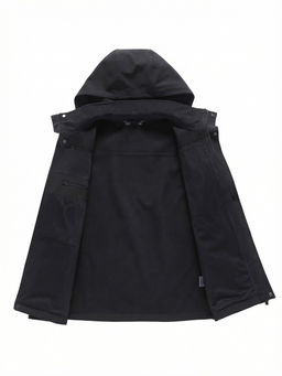 Ветровка мужская софтшелл виндстоппер с капюшоном спортивная черного цвета 9617_1Ch