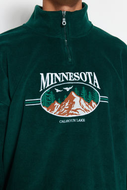Zumrut Yesili Unisex Oversize/Genis Kesim Dik Yaka Anti-pilling Polar Sweatshirt TMNAW24SW00034