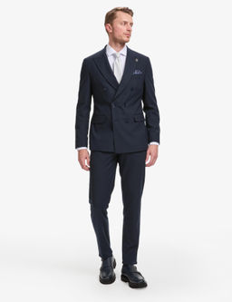 Lacivert Ex. Slim Fit _izgili Kruvaze Tak_m Elbise