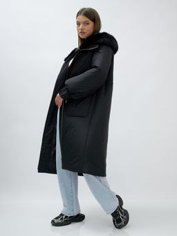 Пальто зимнее женское стильное с норкой люкс класса черного цвета 8628Ch - Mtforce фото 23