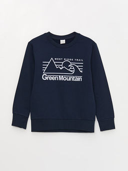 Bisiklet Yaka Bask?l? Uzun Kollu Erkek ?ocuk Sweatshirt