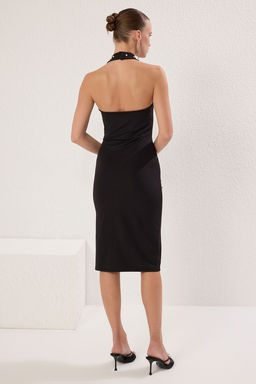 Siyah Vucuda Oturan Parlak Tasl? Orme Midi S?k Abiye Gece Mezuniyet Elbisesi TPRSS25EL00269