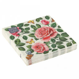 Салфетки бумажные Bouquet Home Collection Classic 33х33см, 3-х слойные, 20 штук в упаковке, 100% целлюлоза, Райские розы (Россия)