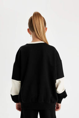 Толстовка оверсайз с круглым вырезом для девочек с принтом - Defacto фото 6