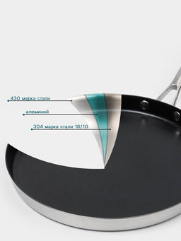 Блинная сковорода 3Ply Hanna Knövell, d=28 см, h=3 см, толщина 2.2 мм, индукция, антипригарное покрытие, нержавеющая сталь