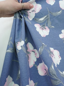 Теплый хлопок Цветущая магнолия цв.джинсовый, СОРТ2, ш.1.45м, хлопок-100%, 150гр/м.кв - Купава фото 2