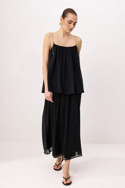 Siyah Zincir Detayl? Ask?l? Sifon Astarl? Maxi Dokuma Elbise TWOSS26EL00350 - Trendyolmilla фото 2