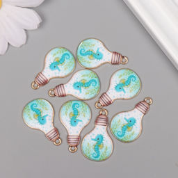 Цена за 8 шт. Декор для творчества металл, эмаль «Морской конёк в лампочке», 2.8×1.6 см