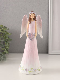 Фигурка полистоун Девушка-ангел в нежно-розовом платье с венком-сердце, 8.5?6?21.5 см