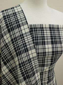 Фуле Клетка цв.чернильно-черный/сливочный, ш.1.45м, хлопок-100%, 160гр/м.кв - Купава фото 2