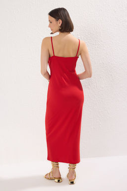 K?rm?z? Brode Detayl? Bodycone/Vucuda Oturan Midi Orme Elbise TWOSS25EL00356 - Trendyolmilla фото 6