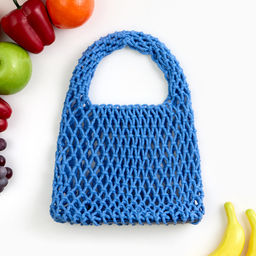 Авоська плетёная, маленькая, клетка 1.5 см, синяя