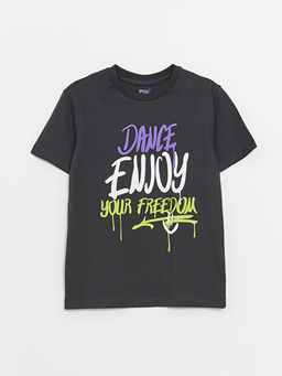 Bisiklet Yaka Bask?l? K?sa Kollu Erkek ?ocuk Ti??rt