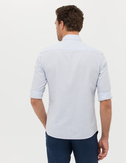 A__k Mavi Keten Kar___ml_ Slim Fit Uzun Kollu G_mlek - Cacharel фото 5