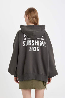 Кардиган оверсайз из плотной ткани с капюшоном и принтом - Defacto фото 8