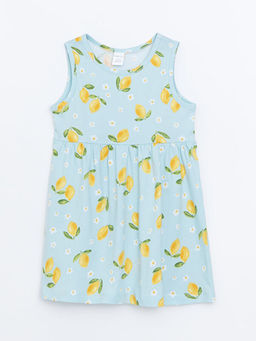 Bisiklet Yaka Limon Bask?l? K?z ?ocuk Elbise