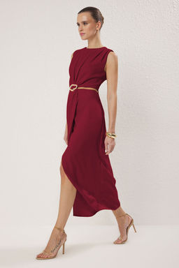 TRENDYOLMILLA Yag Yesili A Kesim Cut Out ve Aksesuar Detayl? Maxi Dokuma Krep Elbise TWOSS25EL00017 фото 30