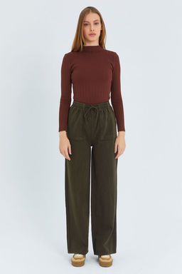 TRENDYOLMILLA Siyah Cep Detayl? Kot Gorunumlu Wide Leg/Genis Paca Dokuma Pantolon TWOSS25PL00076  фото 3