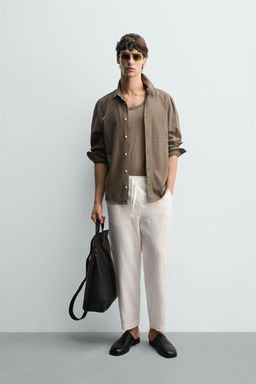 PANTAL?N RELAXED FIT 100% LINO / Blanco