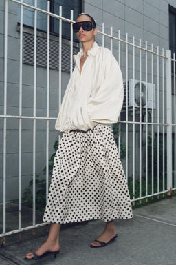 ZW COLLECTION POLKA DOT MIDI SKIRT - Zara фото 7