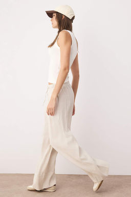 Tas Keten Icerikli Wide Leg/Genis Paca Beli Lastikli Pantolon TWOSS25PL00124 - Trendyolmilla фото 6