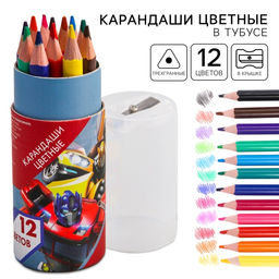Цена за 2 шт. Цветные карандаши, 12 цветов, трехгранные, в тубусе, «Трансформеры»