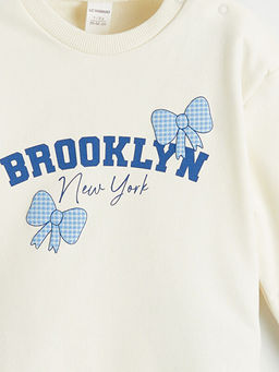 Bisiklet Yaka Bask?l? K?z Bebek Sweatshirt