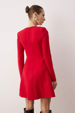 K?rm?z? Duz K?sa / Mini Dokuma Elbise TWOAW26EL00184