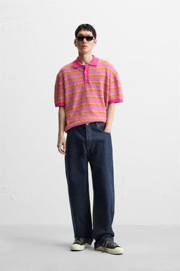 TEXTURED STRIPE KNIT POLO SHIRT