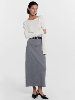 Юбка женская миди серая серая фактура 152789