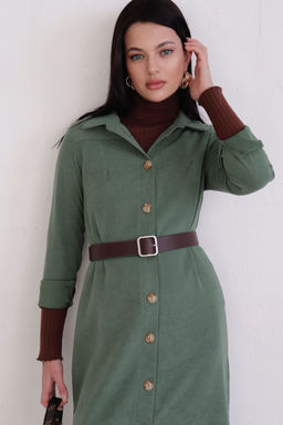 10896 Платье-рубашка из микровельвета папоротник - Martichelli фото 32