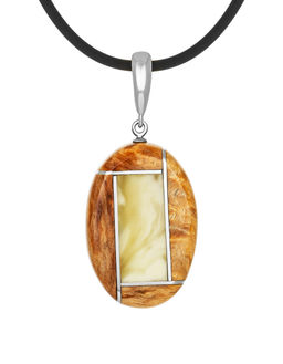 Стильный кулон из натурального балтийского янтаря и дерева Индонезия