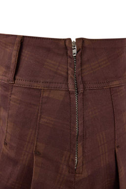 Kahverengi Ekose Desenli Pileli Az Esnek Mini Denim Etek TWOSS26ET00009 - Trendyolmilla фото 2