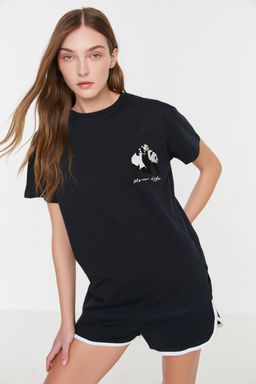 Trendyolmilla Lacivert %100 Pamuklu Panda Bask?l? Sortlu Orme Pijama Tak?m? THMSS22PT00005  фото 2